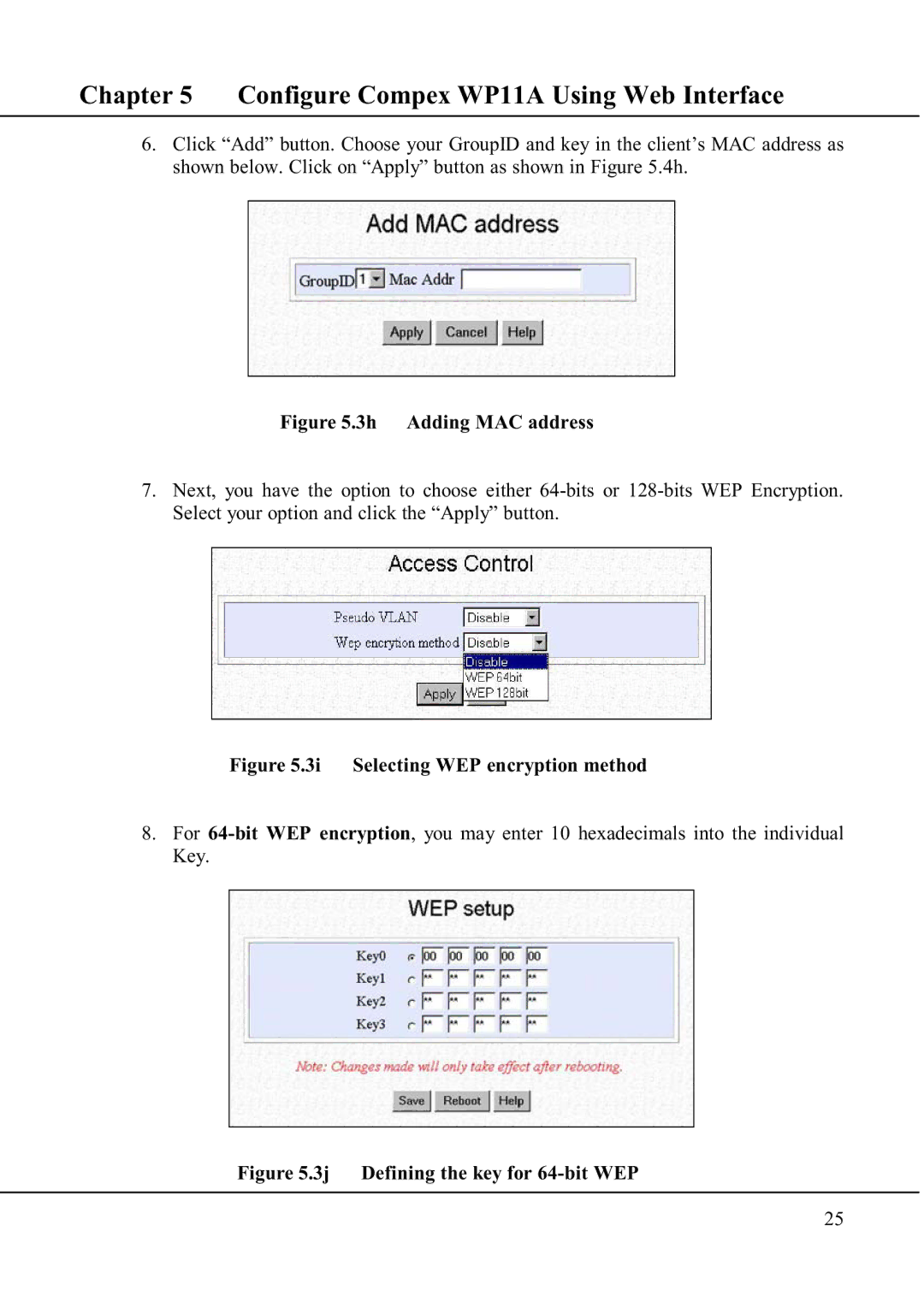 Compex Technologies WP11A+ manual 3j Defining the key for 64-bit WEP 