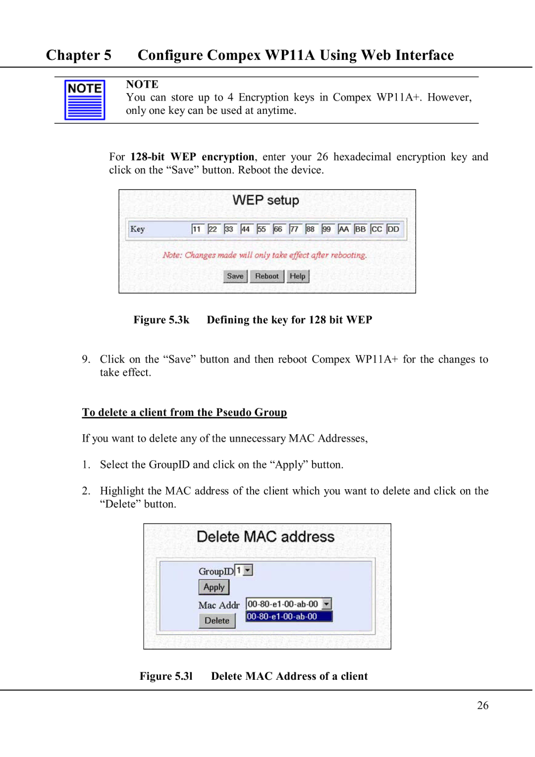 Compex Technologies WP11A+ manual 3l Delete MAC Address of a client 