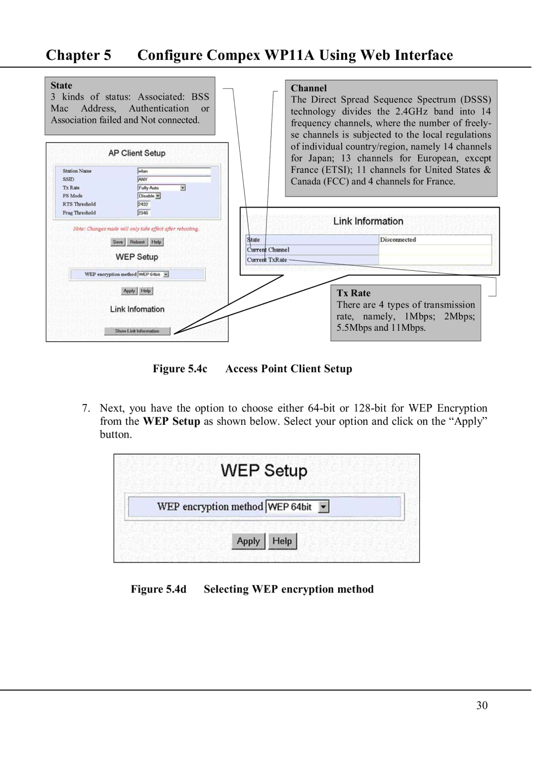 Compex Technologies WP11A+ manual 4d Selecting WEP encryption method 