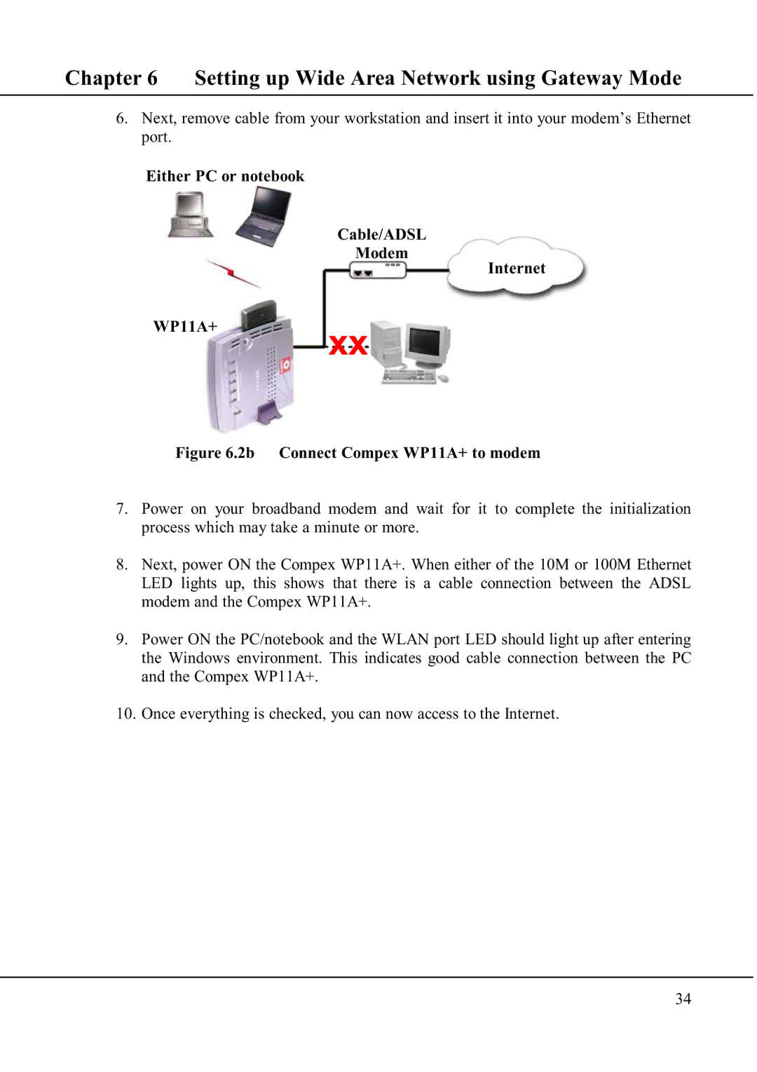 Compex Technologies WP11A+ manual Setting up Wide Area Network using Gateway Mode 