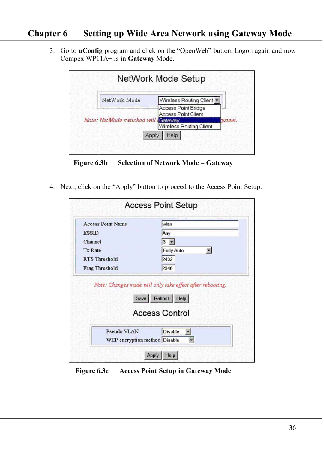 Compex Technologies WP11A+ manual 3c Access Point Setup in Gateway Mode 