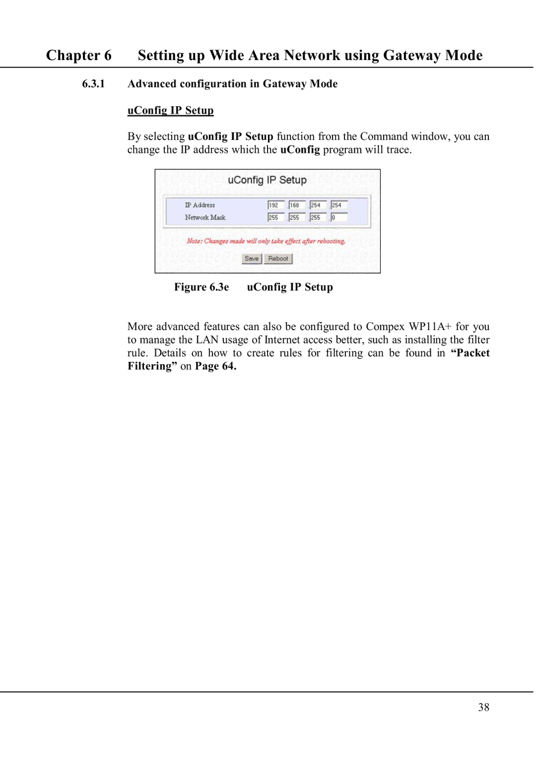 Compex Technologies WP11A+ manual Setting up Wide Area Network using Gateway Mode 