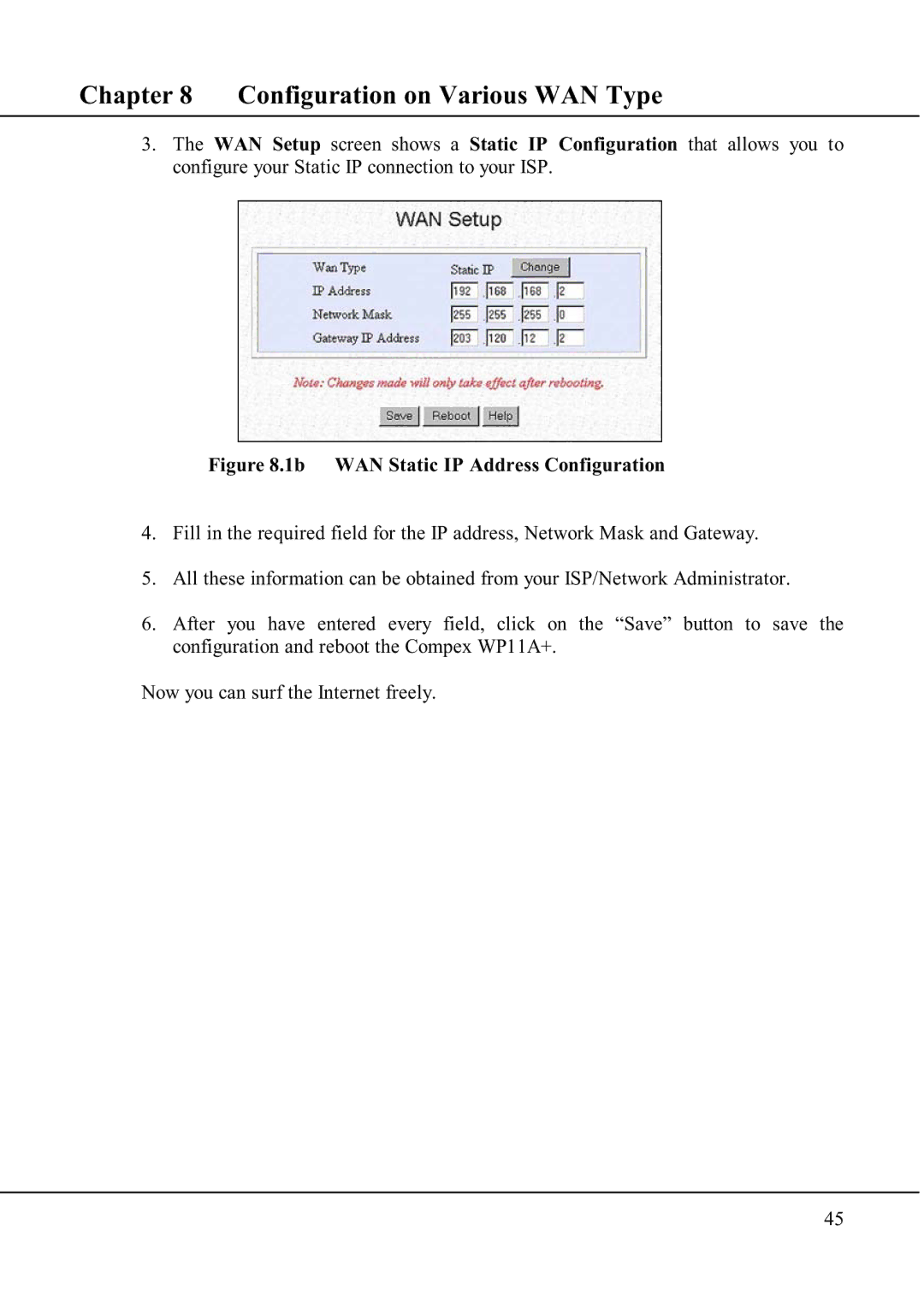 Compex Technologies WP11A+ manual Configuration on Various WAN Type 