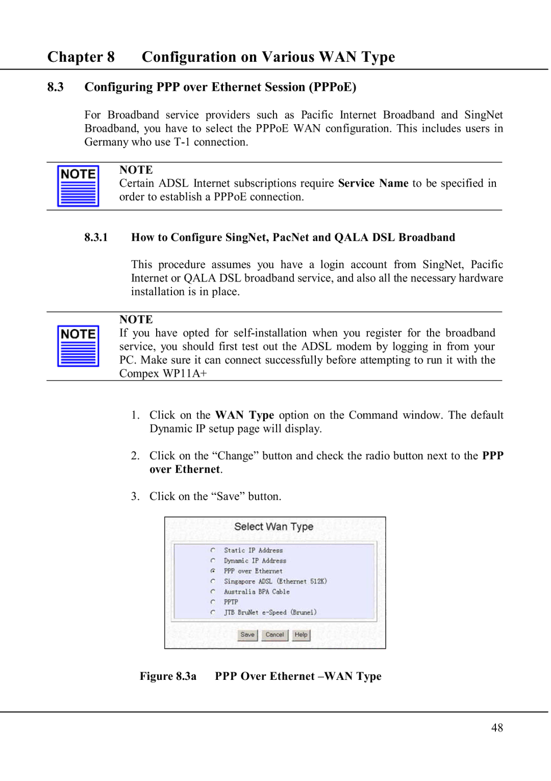 Compex Technologies WP11A+ manual Configuring PPP over Ethernet Session PPPoE, 3a PPP Over Ethernet -WAN Type 