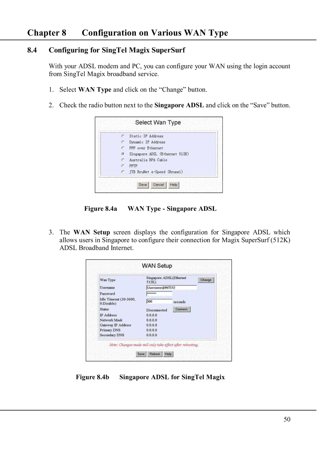 Compex Technologies WP11A+ manual Configuring for SingTel Magix SuperSurf, 4b Singapore Adsl for SingTel Magix 