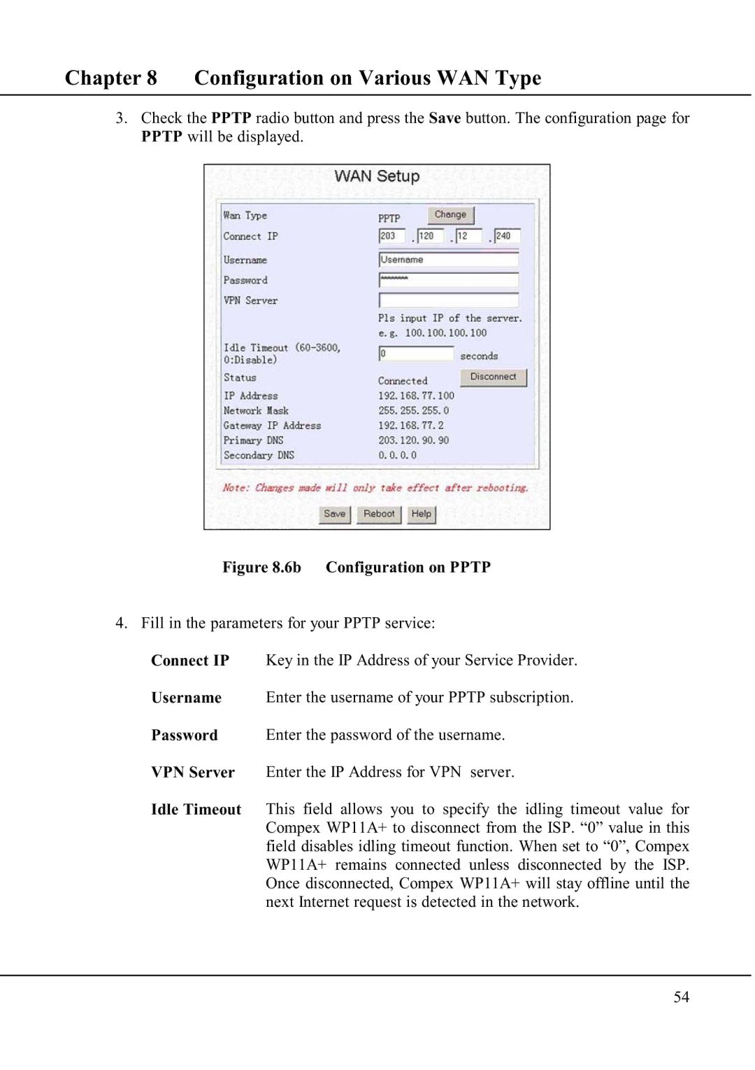 Compex Technologies WP11A+ manual Configuration on Various WAN Type 