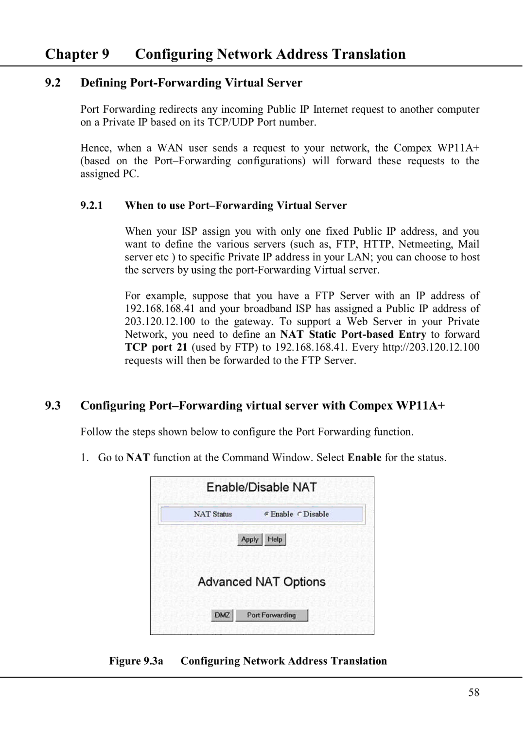 Compex Technologies WP11A+ manual Defining Port-Forwarding Virtual Server, 3a Configuring Network Address Translation 