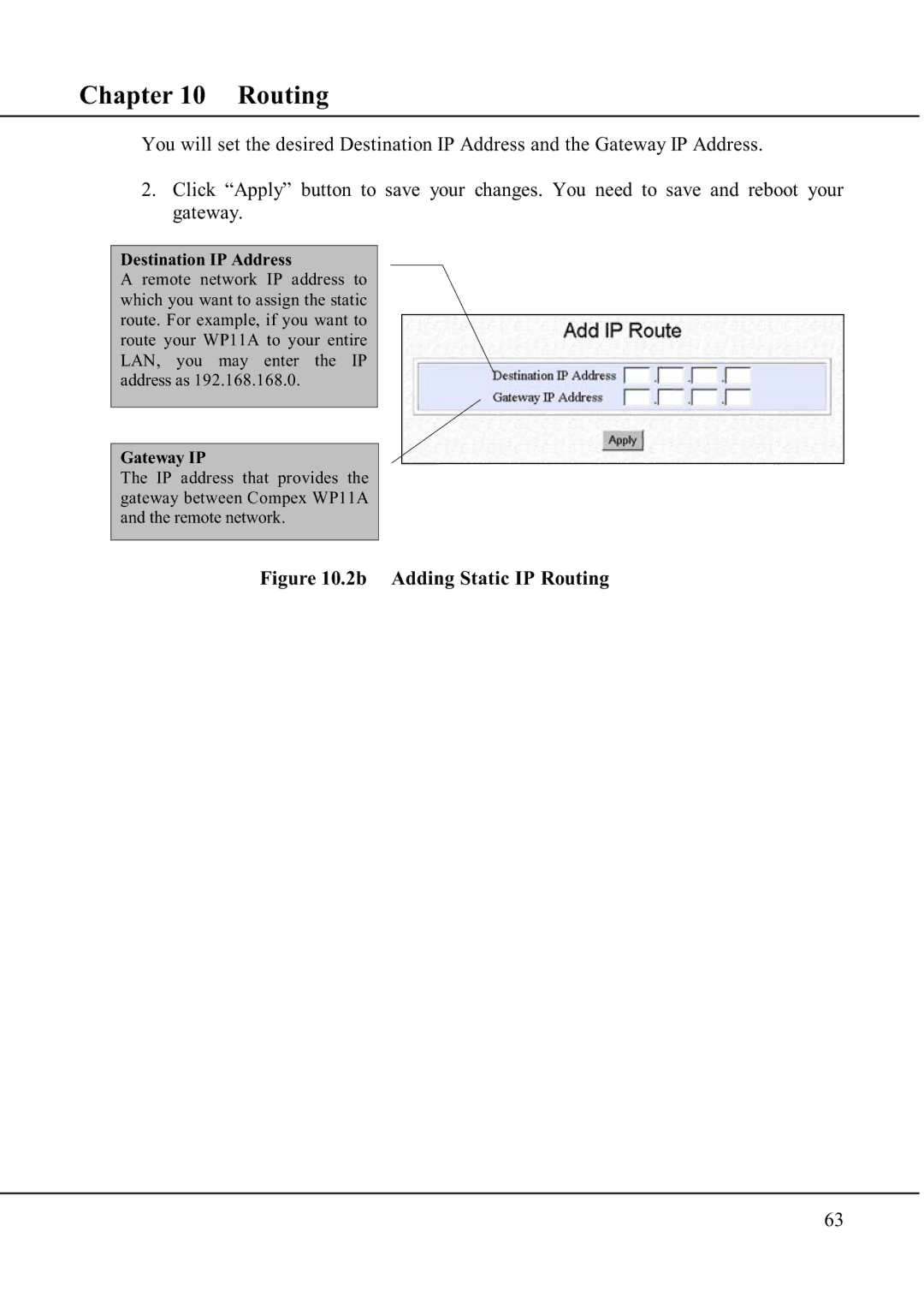 Compex Technologies WP11A+ manual 2b Adding Static IP Routing 