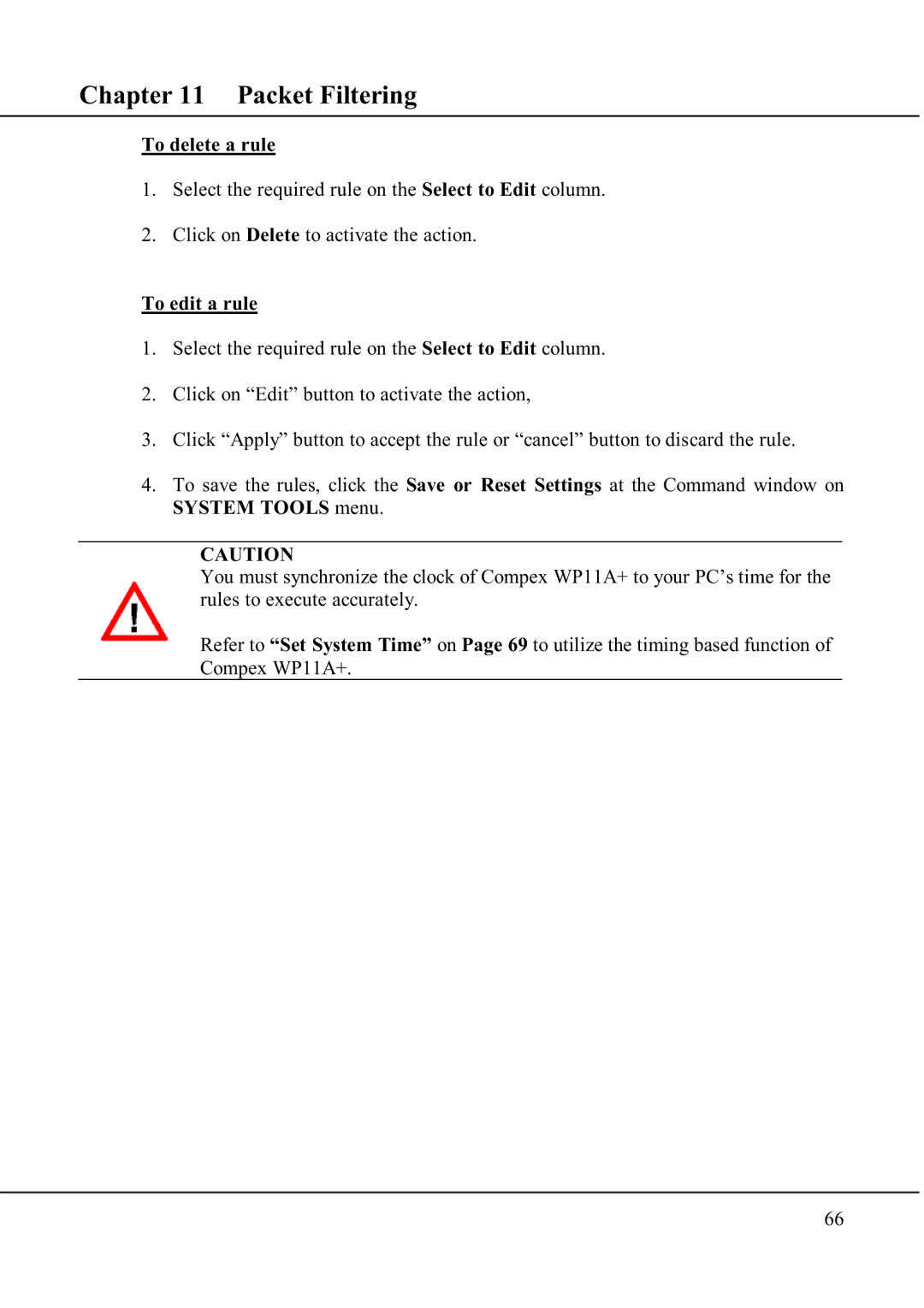 Compex Technologies WP11A+ manual Packet Filtering 