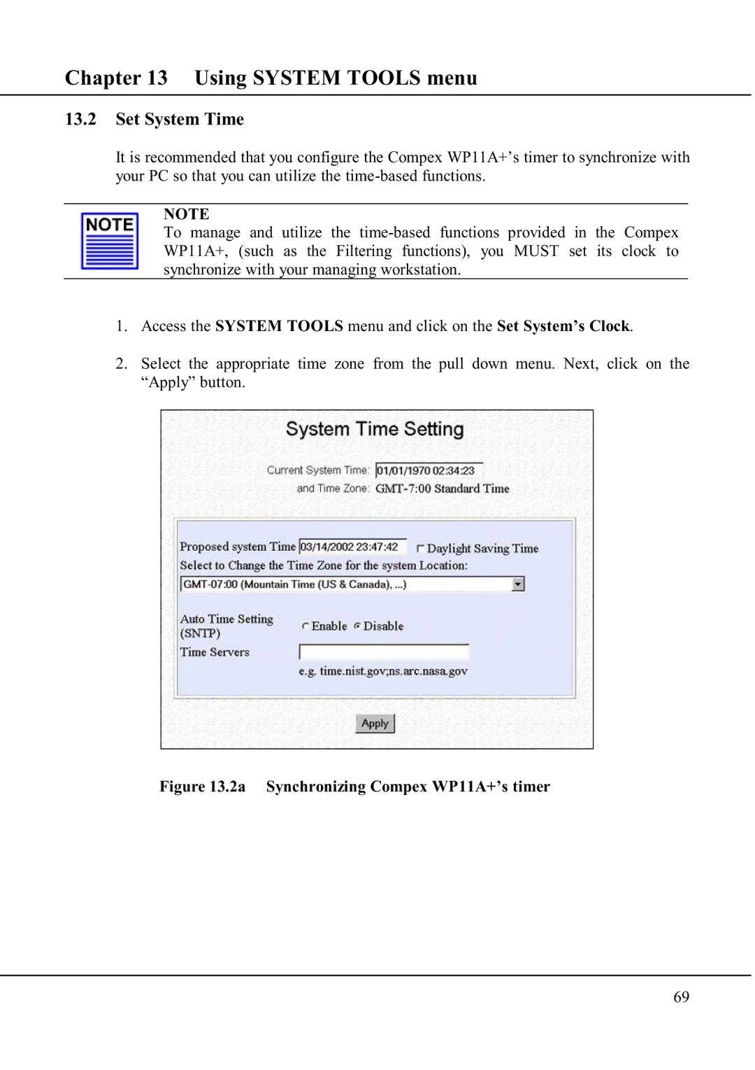 Compex Technologies manual Set System Time, 2a Synchronizing Compex WP11A+’s timer 