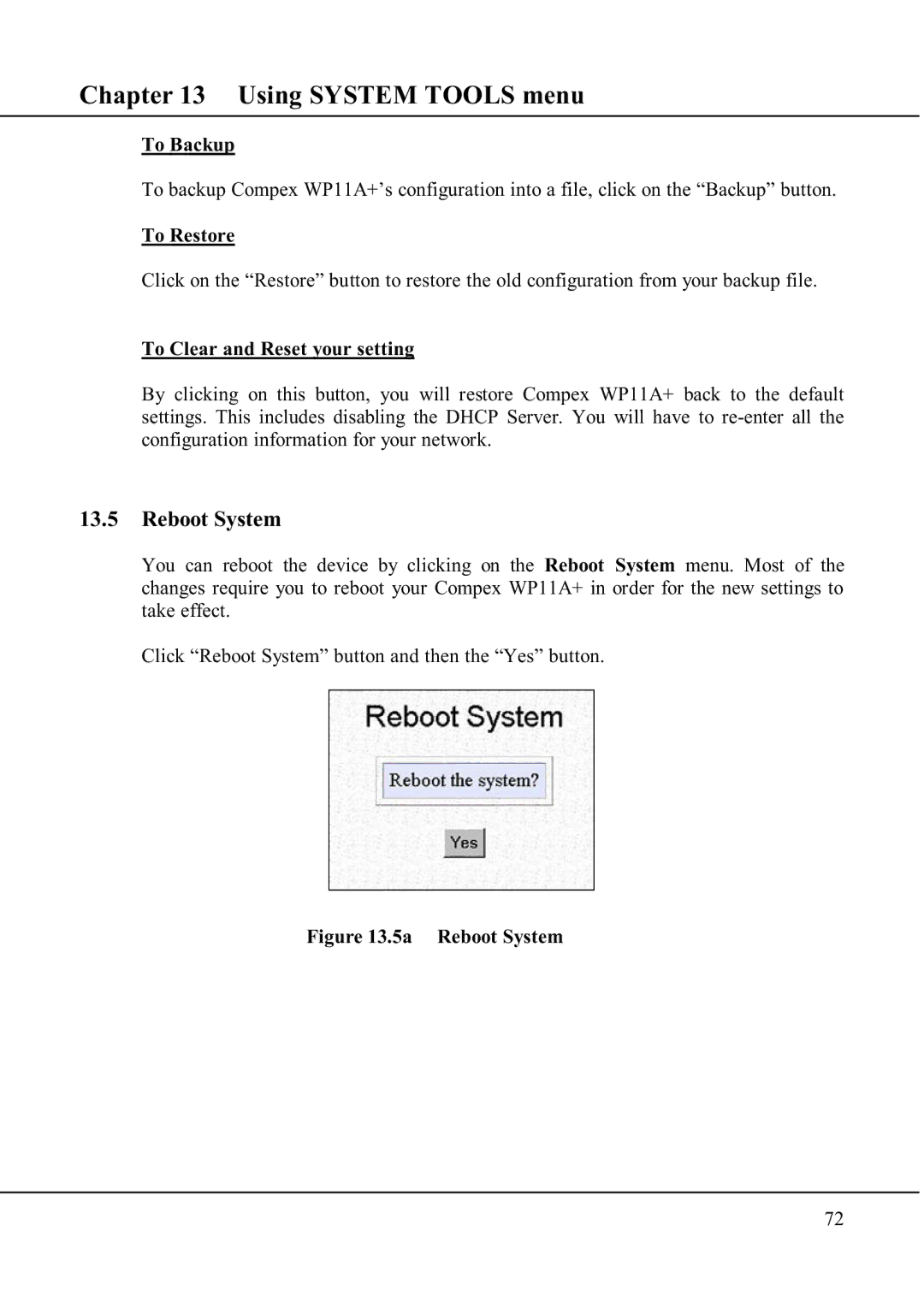 Compex Technologies WP11A+ manual 5a Reboot System 