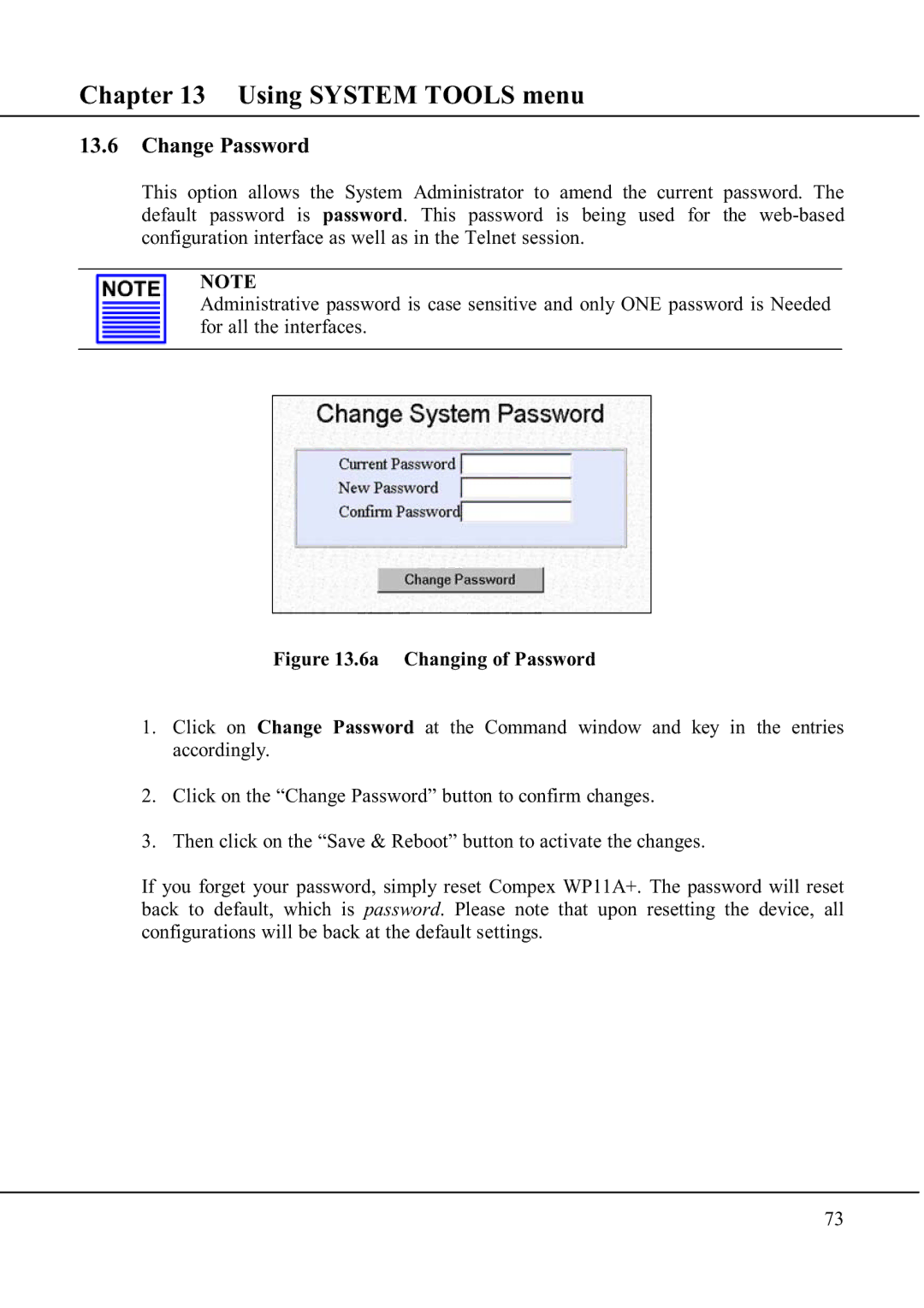 Compex Technologies WP11A+ manual Change Password 