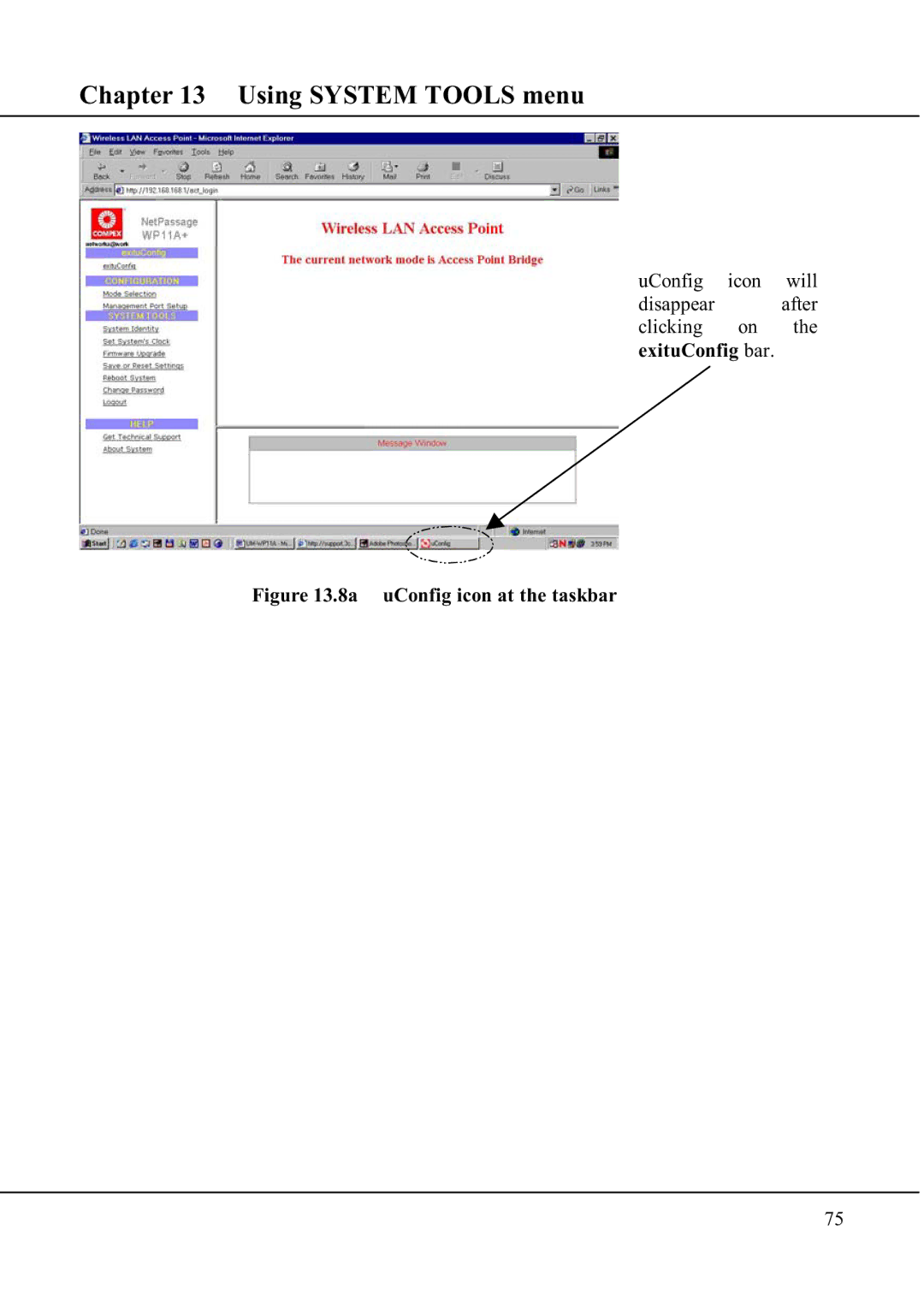 Compex Technologies WP11A+ manual 8a uConfig icon at the taskbar 