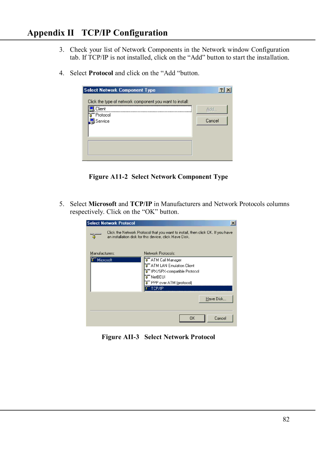 Compex Technologies WP11A+ manual Figure AII-3 Select Network Protocol 