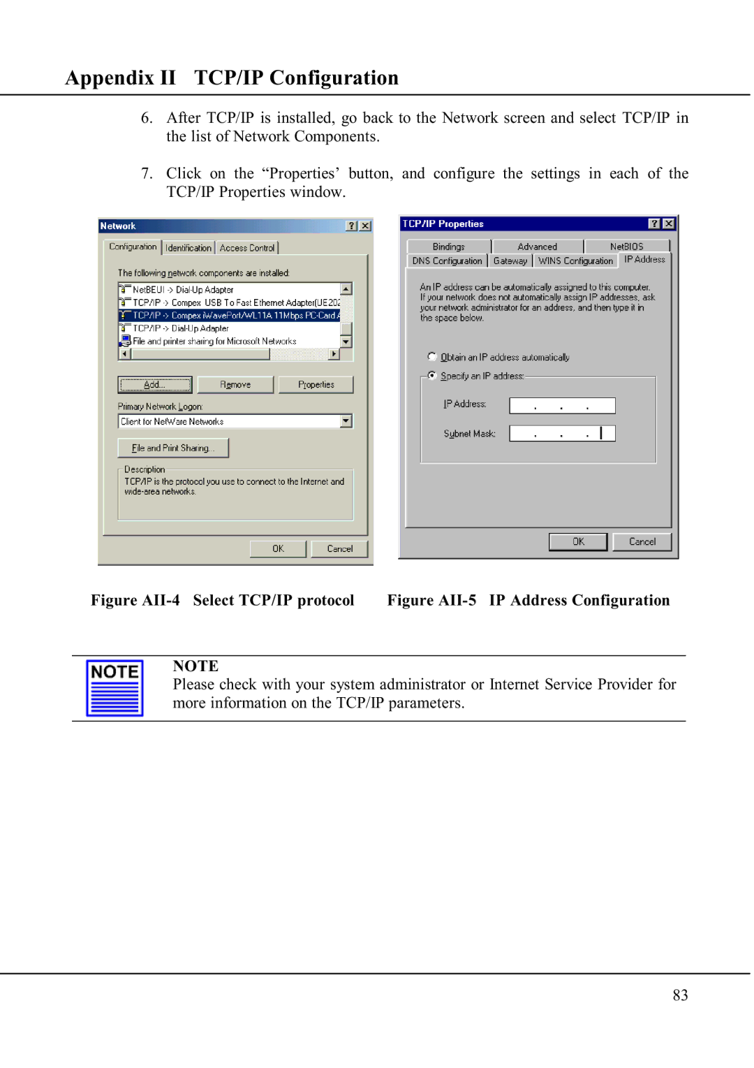 Compex Technologies WP11A+ manual Figure AII-4 Select TCP/IP protocol 