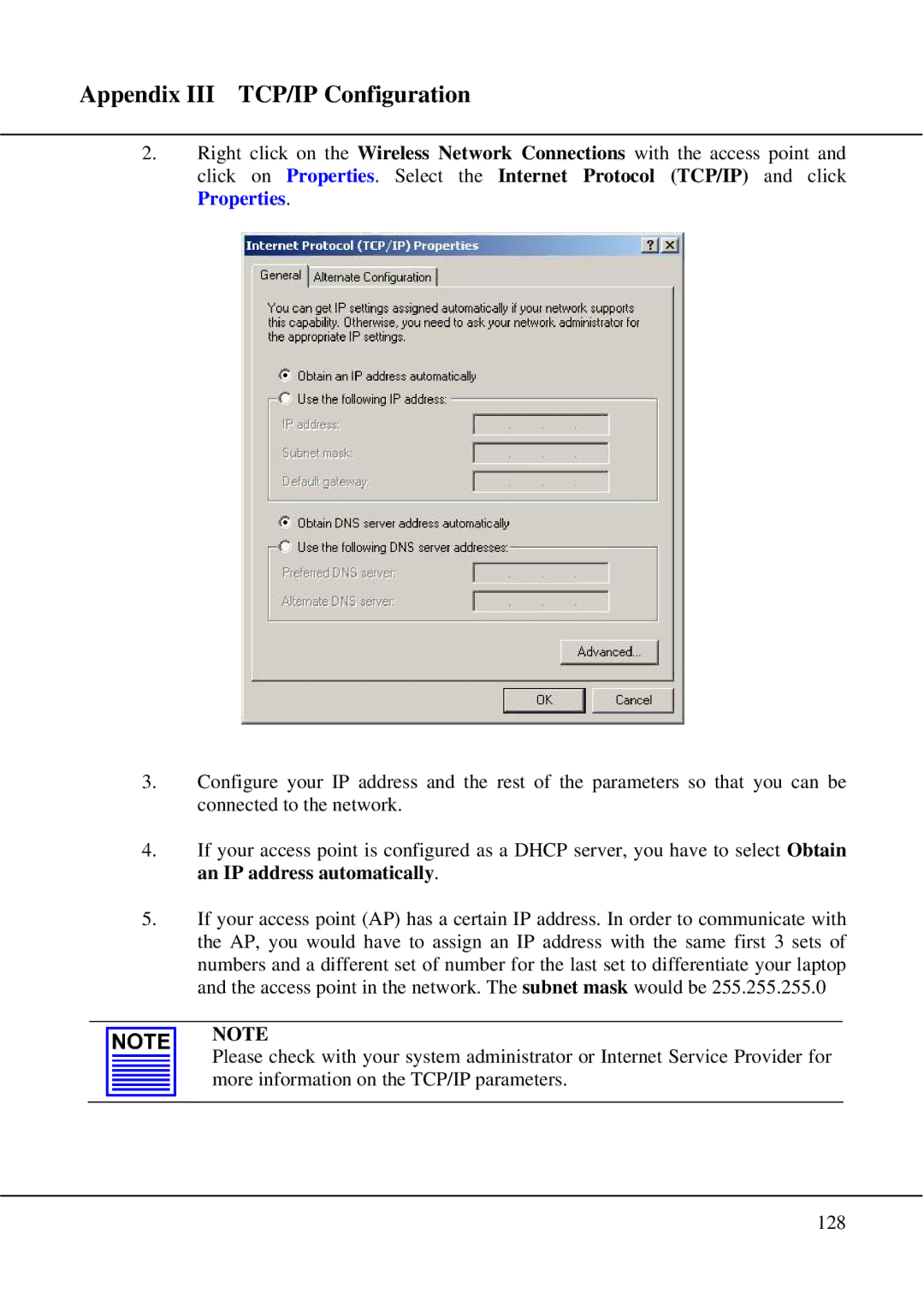 Compex Technologies WPE54 manual Appendix III TCP/IP Configuration 