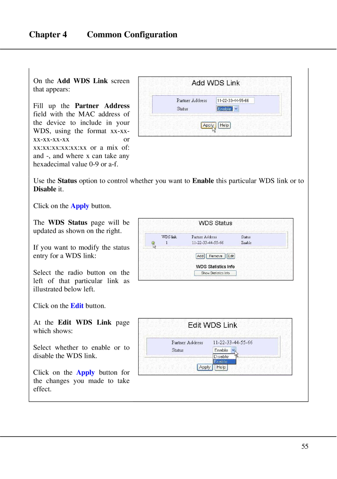 Compex Technologies WPE54 manual At the Edit WDS Link page which shows 