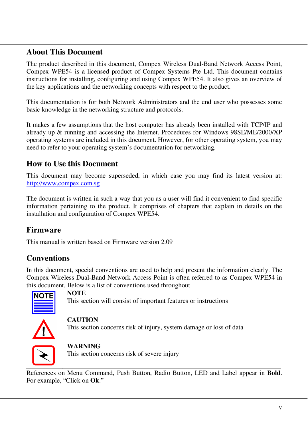 Compex Technologies WPE54 manual About This Document, How to Use this Document, Firmware, Conventions 