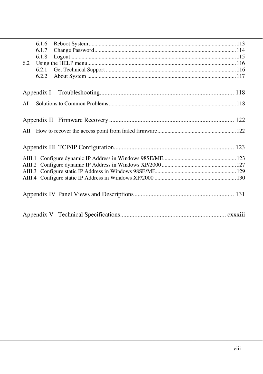 Compex Technologies WPE54 manual Appendix Troubleshooting 118 