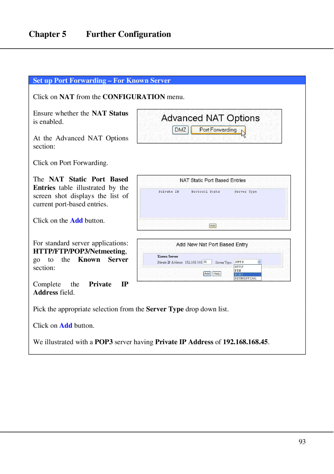 Compex Technologies WPE54 manual Set up Port Forwarding For Known Server, Address field 