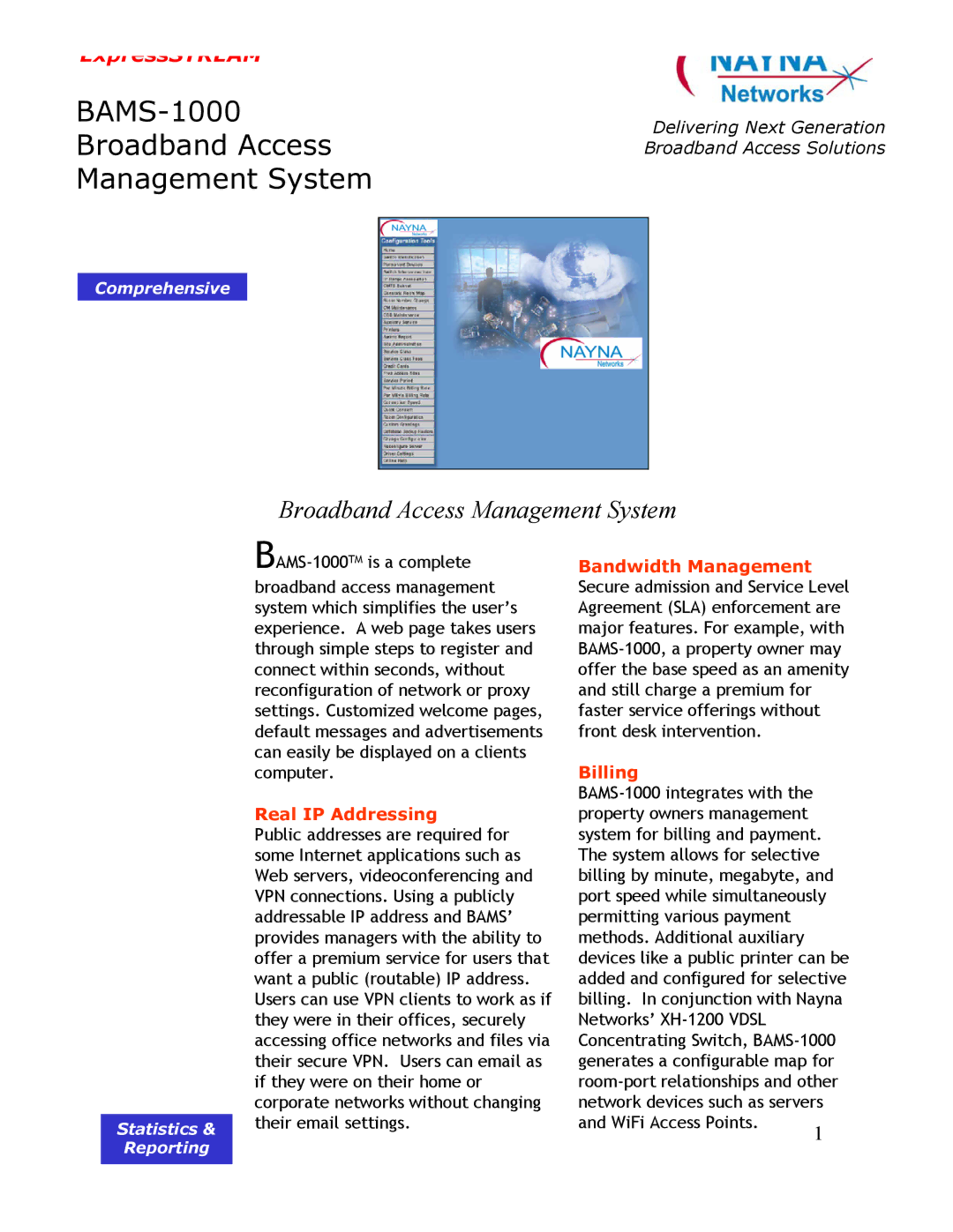 Comprehensive Video BAMS-1000 manual Real IP Addressing, Billing 