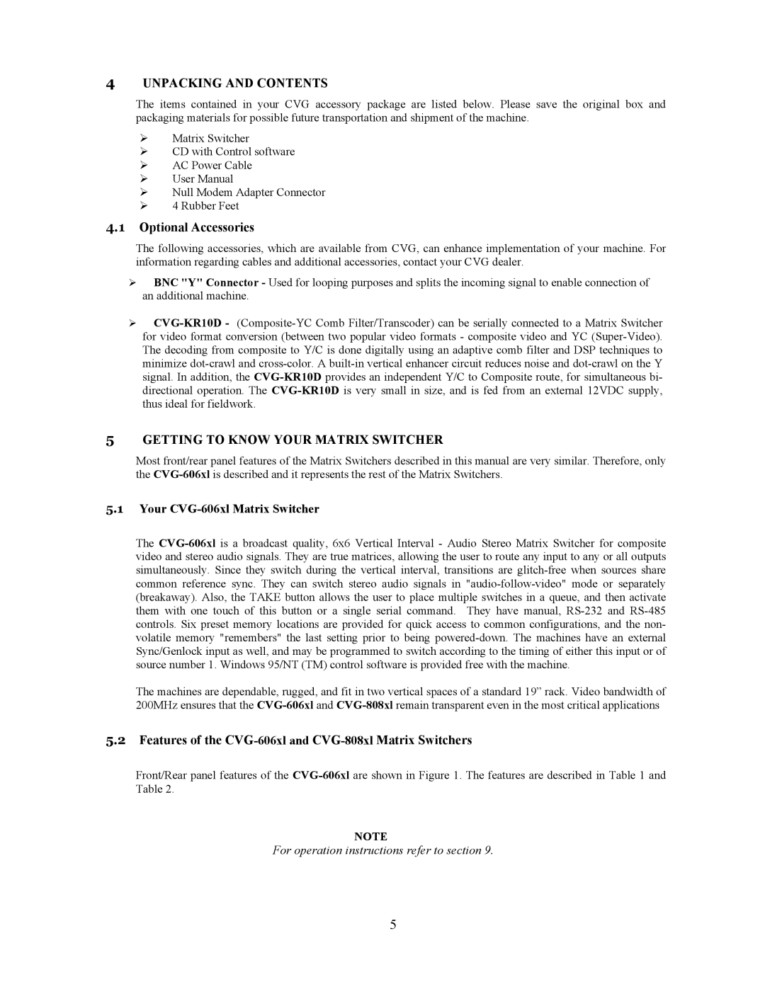 Comprehensive Video CVG-606xl, CVG-808xl user manual Unpacking and Contents, Getting to Know Your Matrix Switcher 