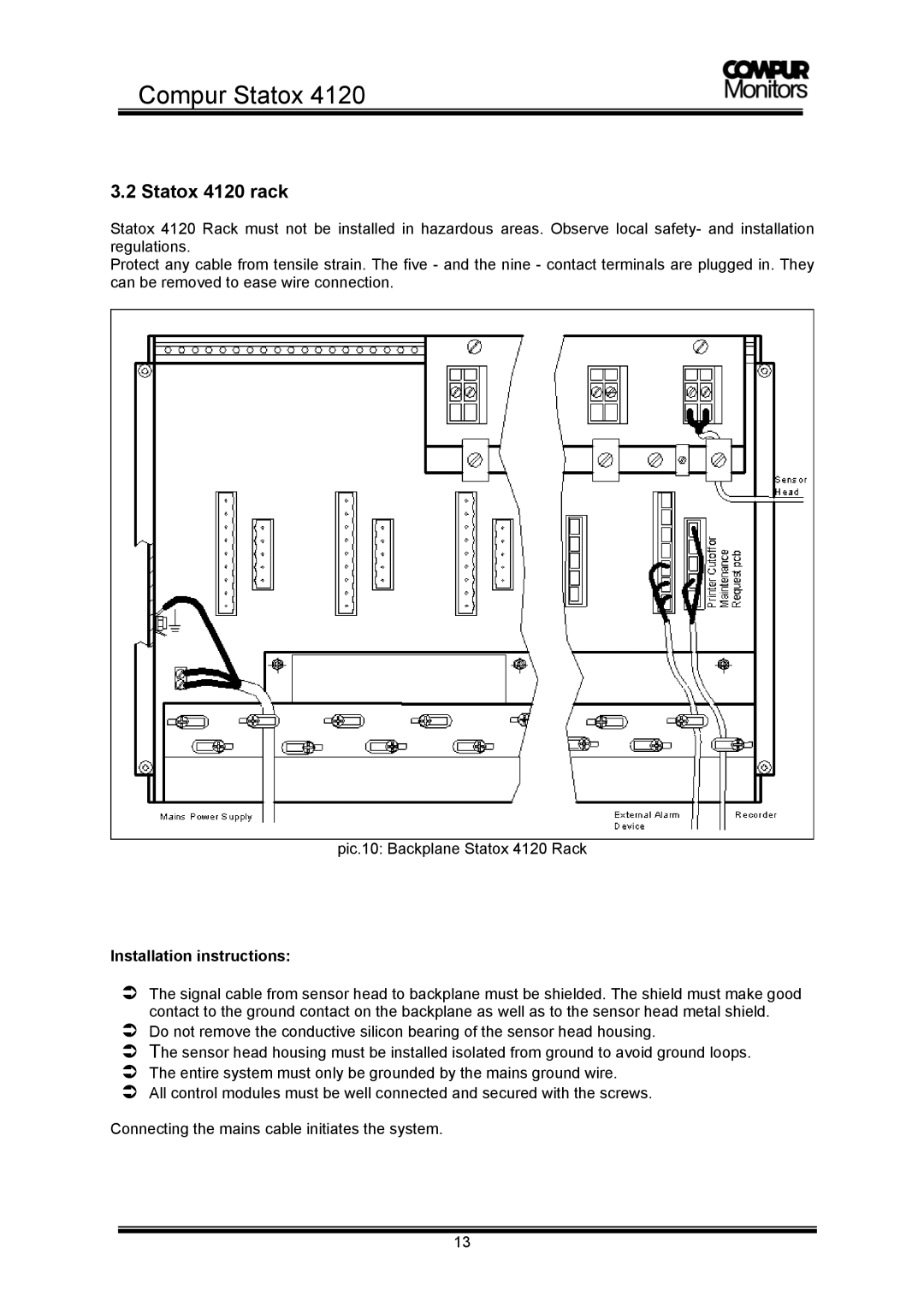 Compur operation manual Statox 4120 rack, Installation instructions 