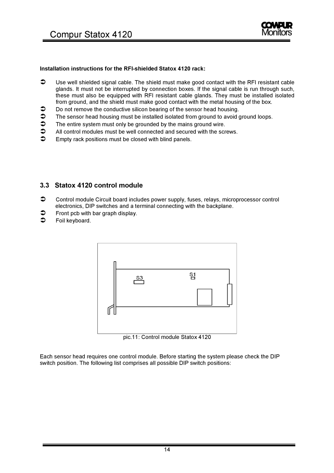 Compur operation manual Statox 4120 control module 