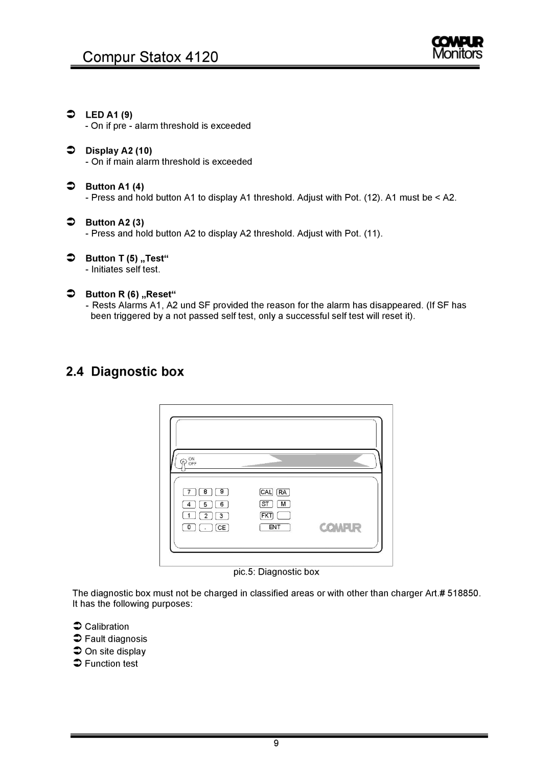 Compur 4120 operation manual Diagnostic box 