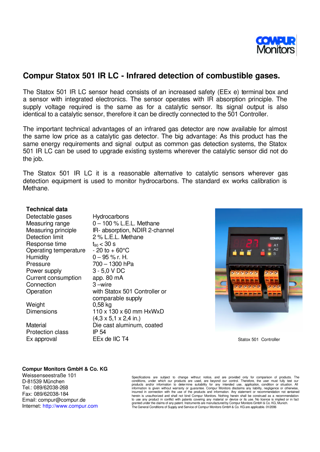 Compur 501 IR LC manual Technical data, Compur Monitors GmbH & Co. KG 