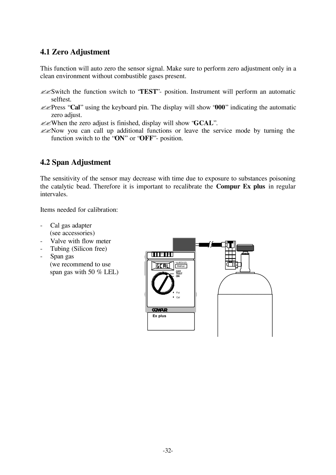 Compur Gas Detector manual Zero Adjustment, Span Adjustment 