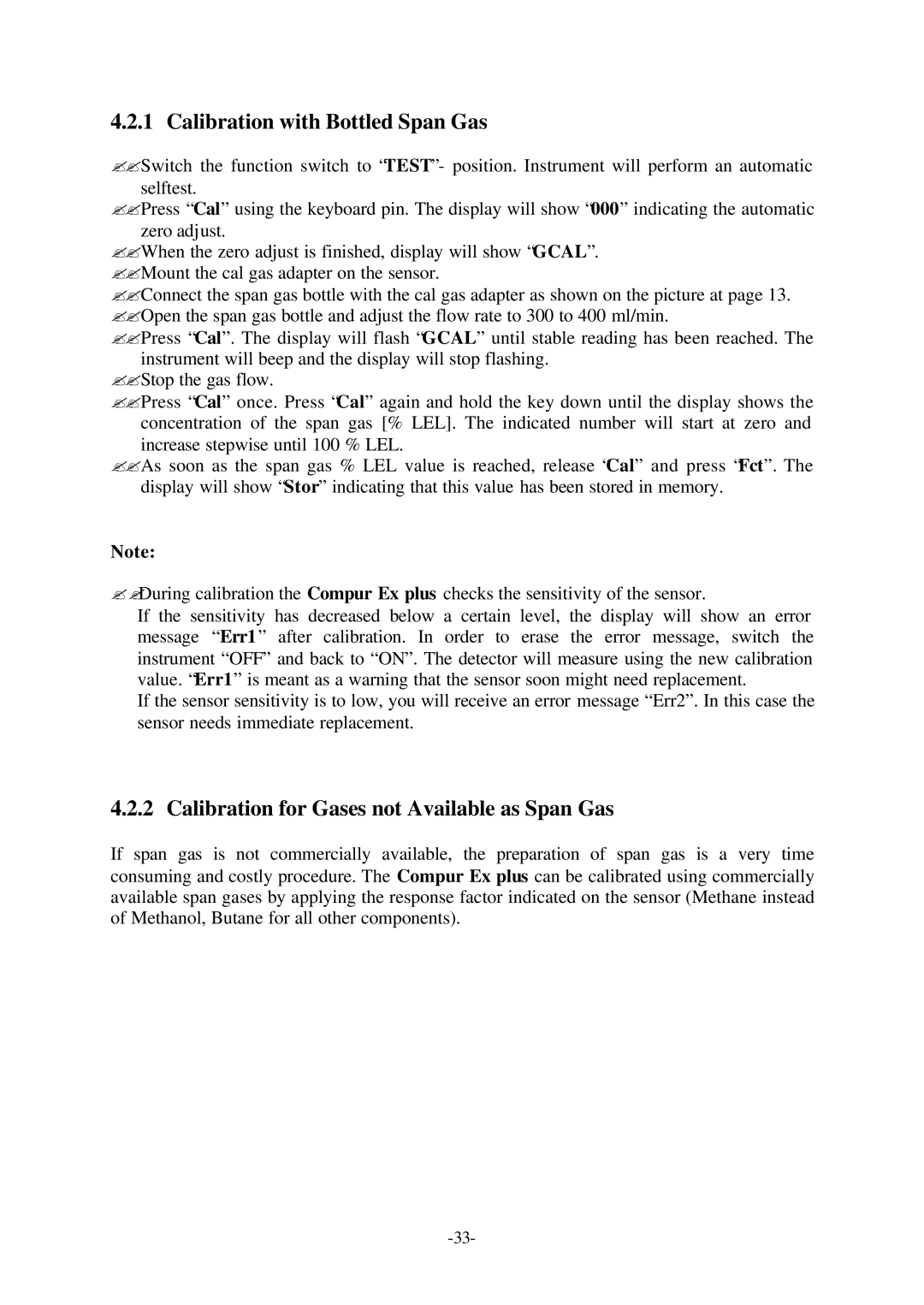 Compur Gas Detector manual Calibration with Bottled Span Gas, Calibration for Gases not Available as Span Gas 