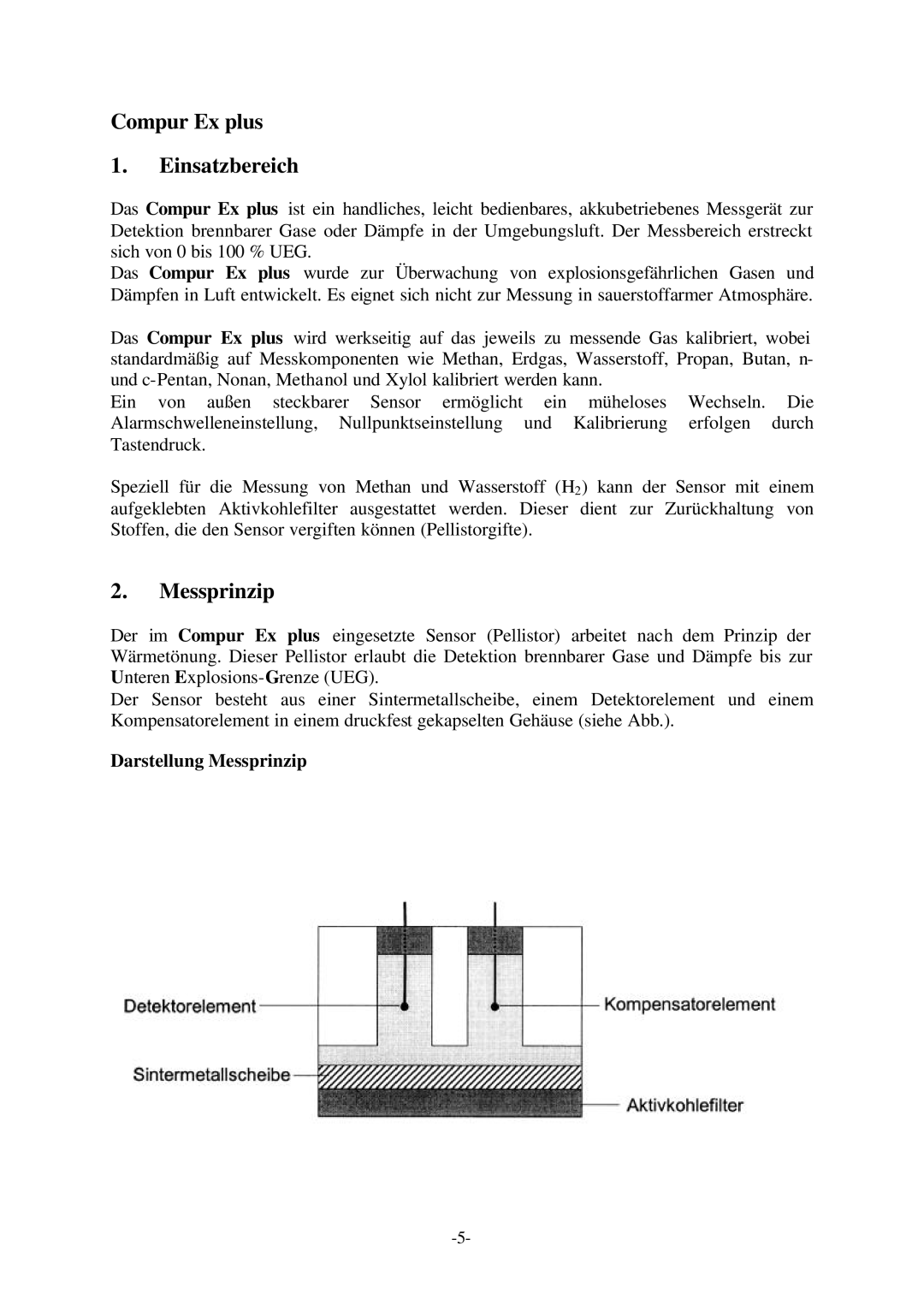 Compur Gas Detector manual Compur Ex plus Einsatzbereich, Darstellung Messprinzip 