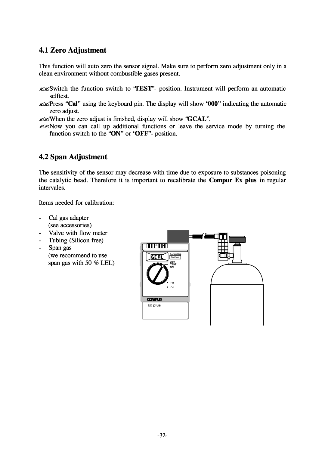 Compur Gas Detector manual Zero Adjustment, Span Adjustment 