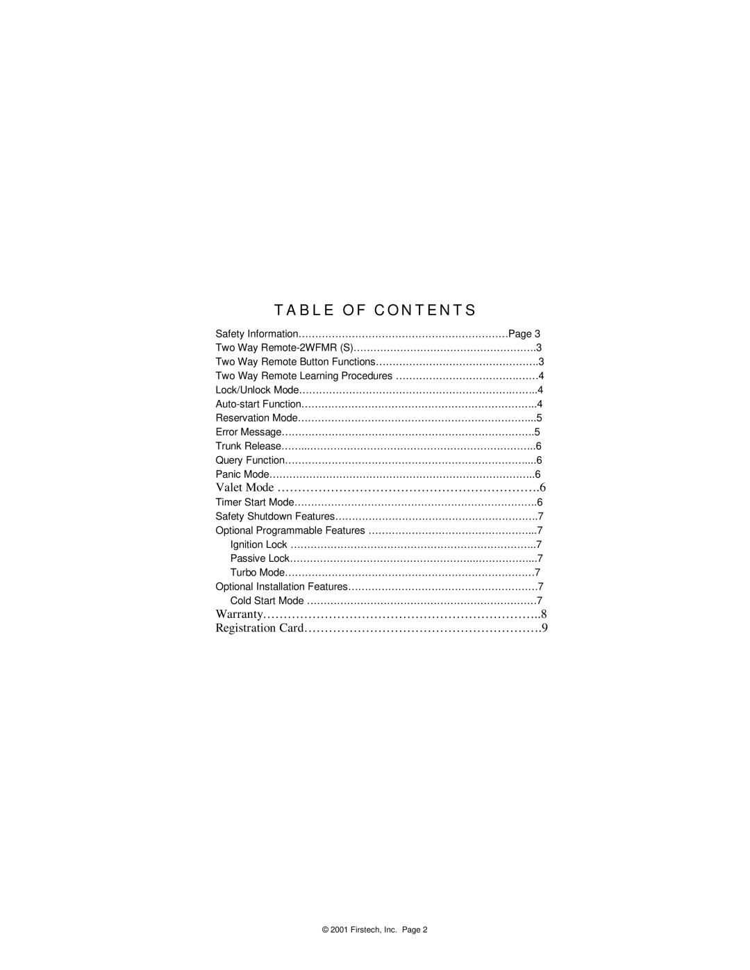 CompuSTAR 2WFMRS manual Table of Contents 