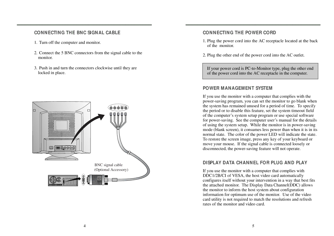 Computer Tech Link 21dn manual Connecting the BNC Signal Cable 