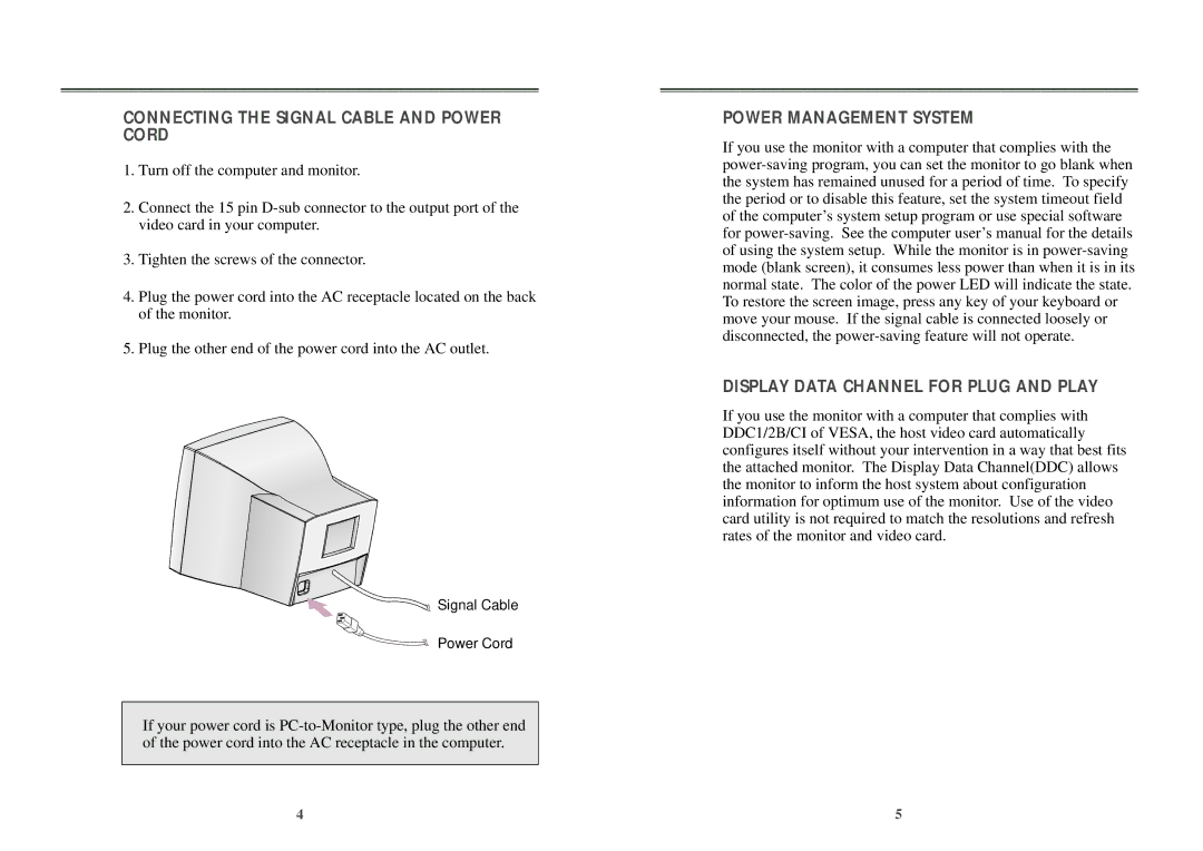 Computer Tech Link 7cln manual Connecting the Signal Cable and Power Cord 