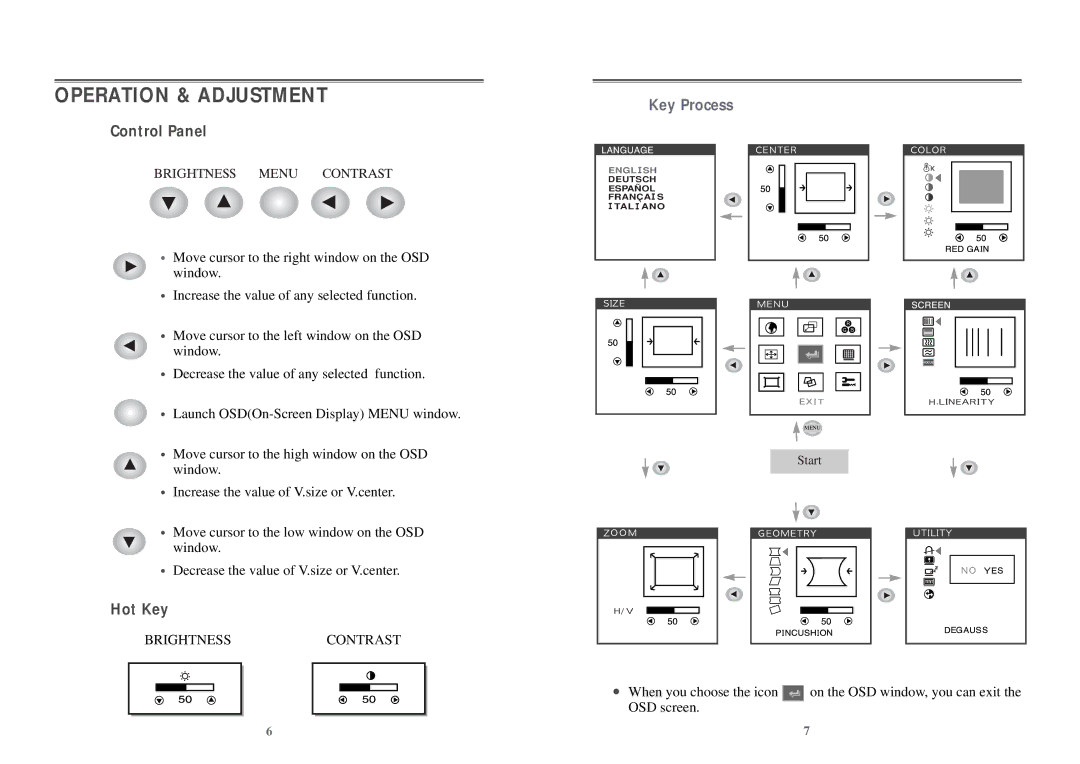 Computer Tech Link 7cln manual Operation & Adjustment, Brightnesscontrast 