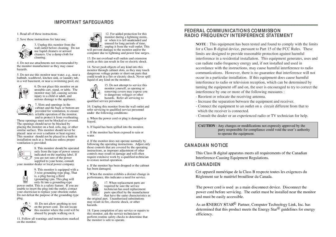 Computer Tech Link 7dln manual Important Safeguards 