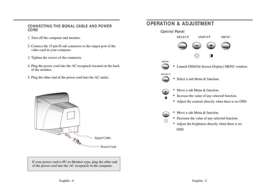 Computer Tech Link 7dln manual Operation & Adjustment 