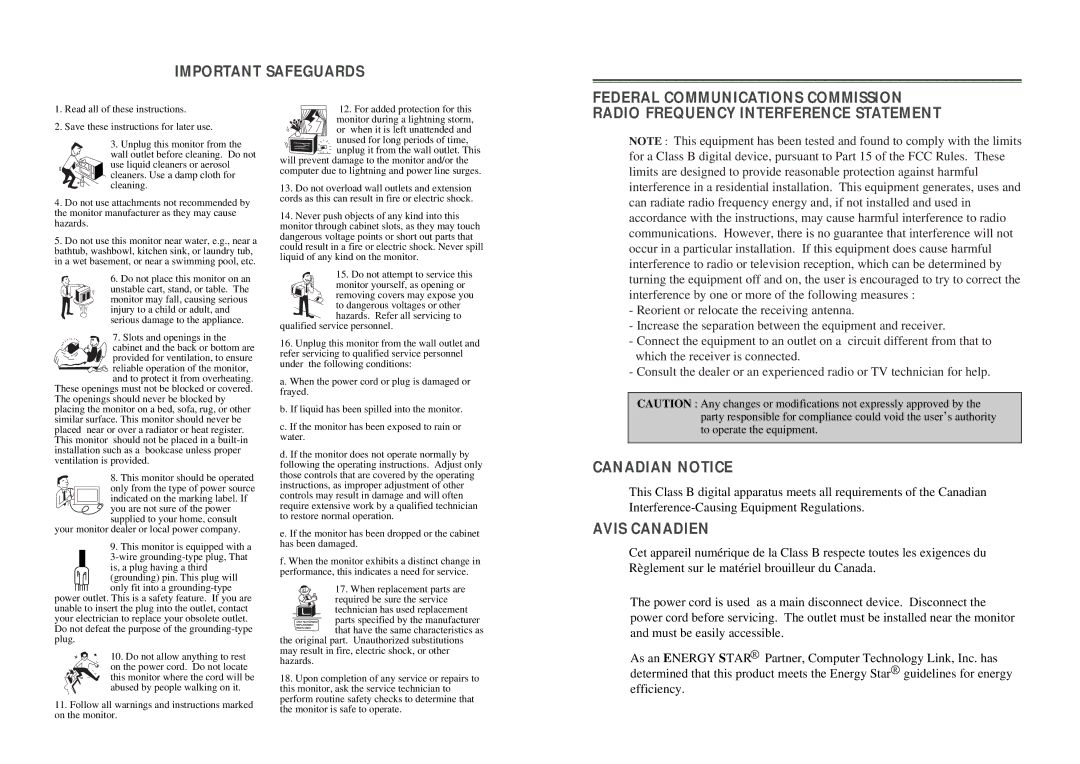 Computer Tech Link 910TF manual Important Safeguards 