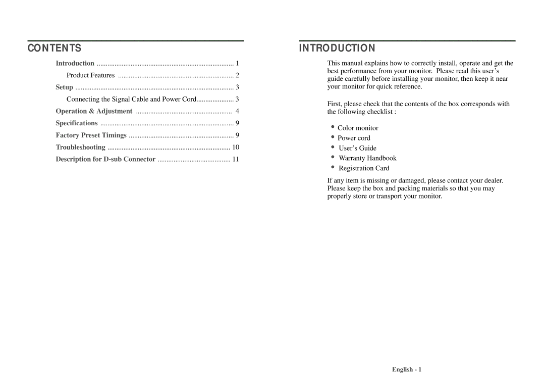 Computer Tech Link 910TF manual Contents, Introduction 