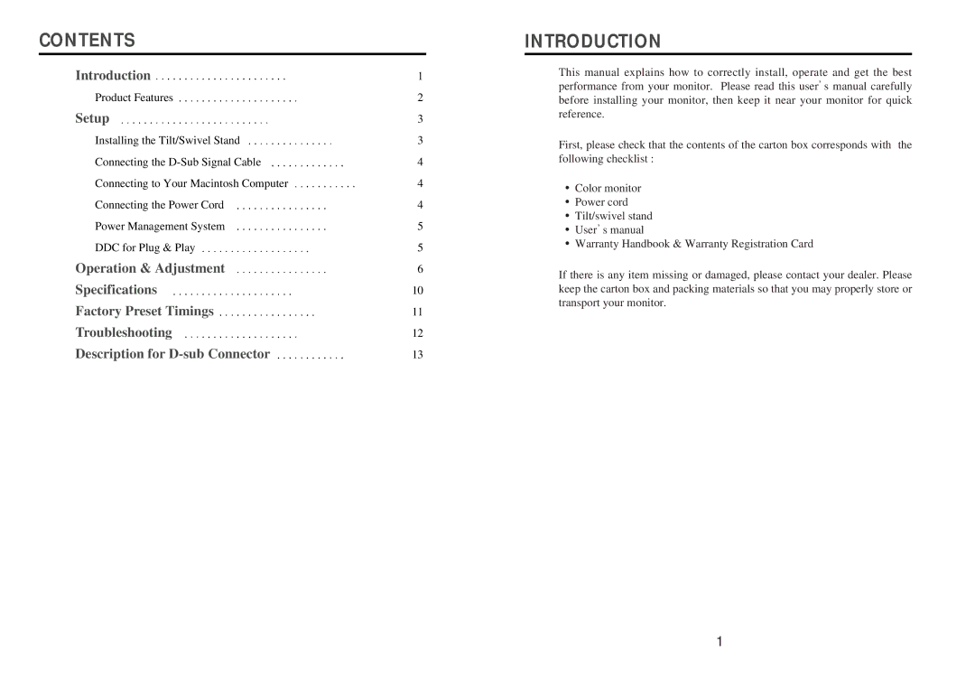 Computer Tech Link CTL 5fln manual Contents, Introduction 