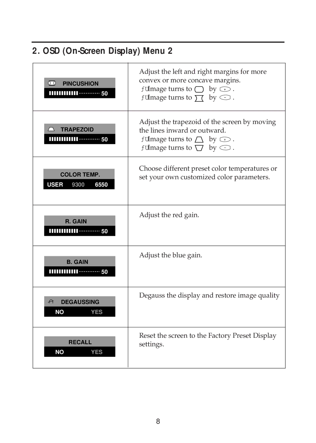 Computer Tech Link CTL 5xn user manual OSD On-Screen Display Menu 