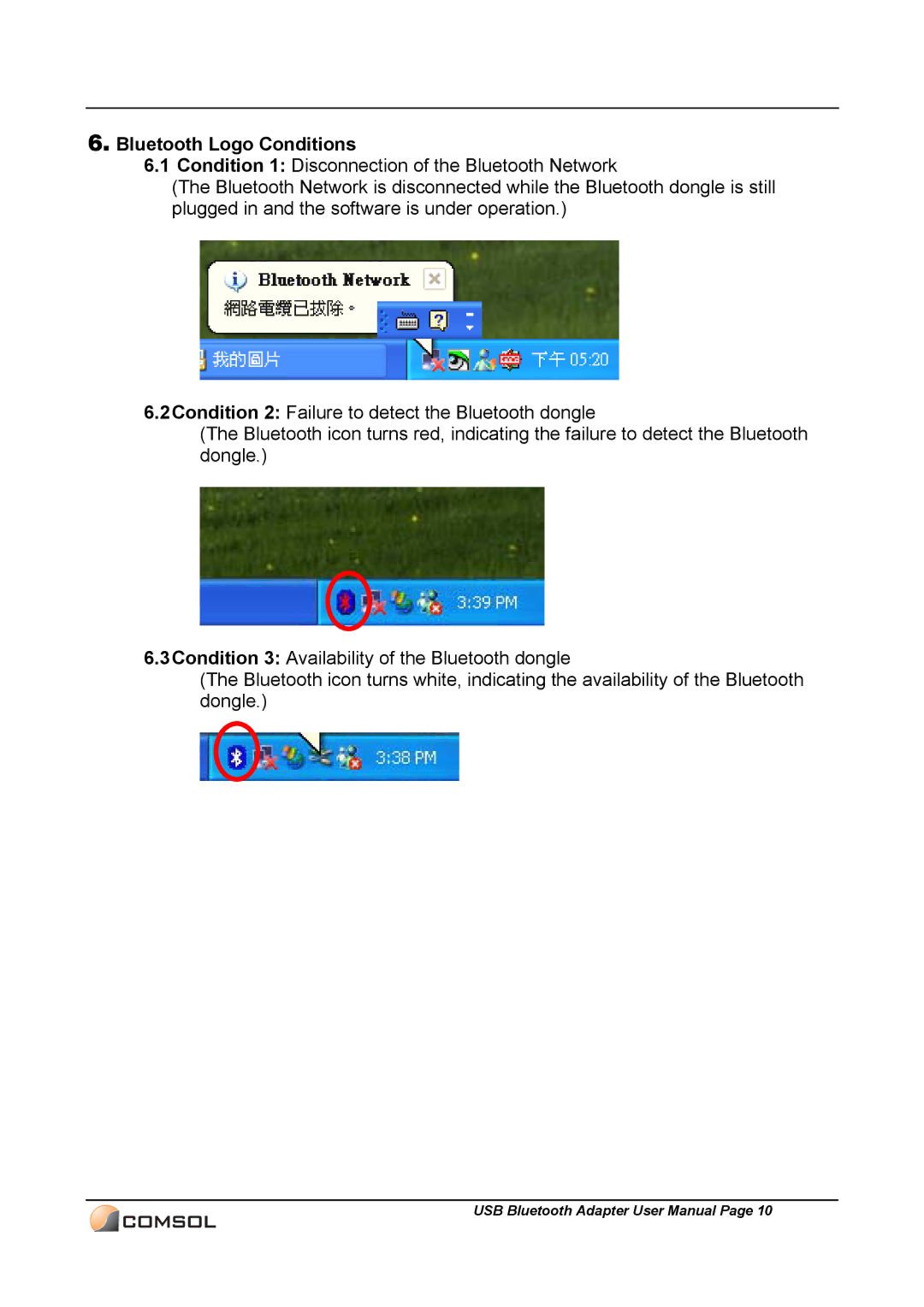 COMSOL UBT-120 user manual Bluetooth Logo Conditions 