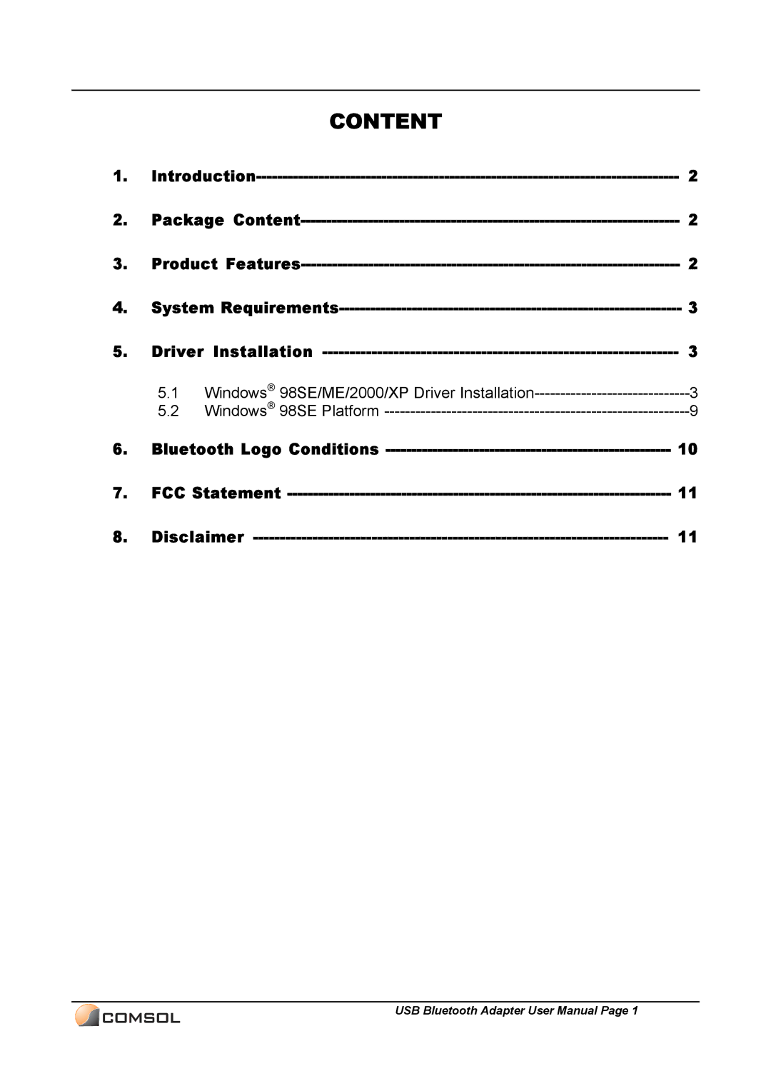 COMSOL UBT-120 user manual Content 