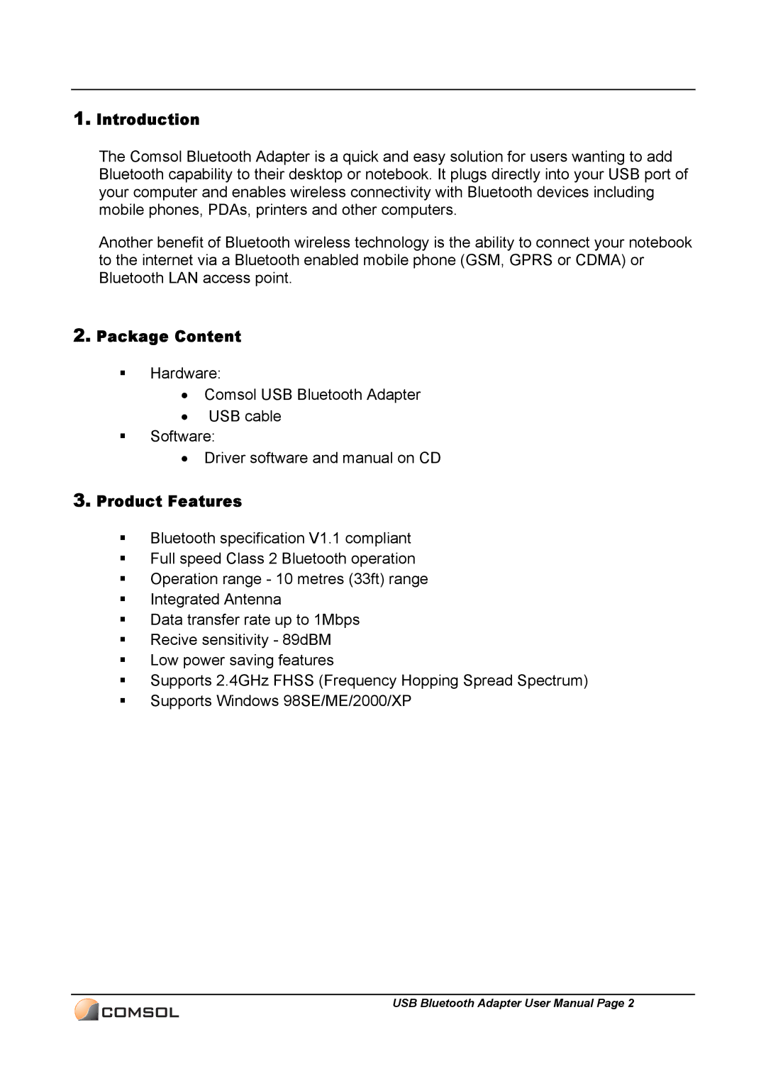 COMSOL UBT-120 user manual Introduction 