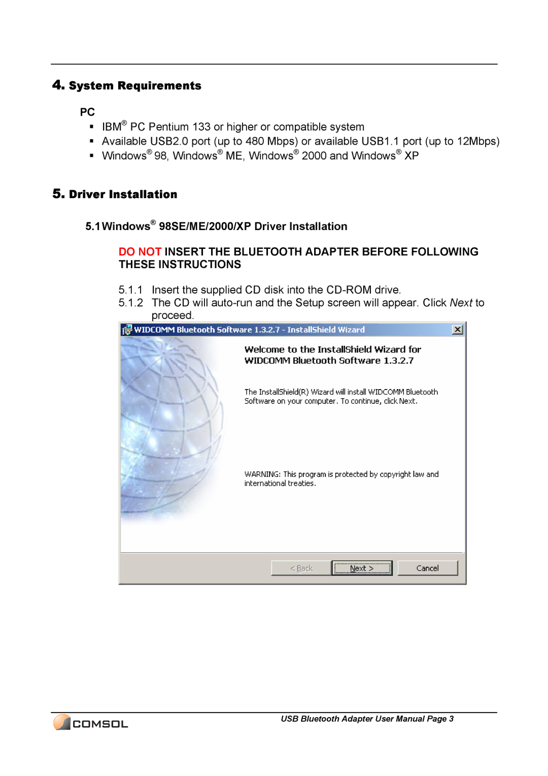 COMSOL UBT-120 user manual System Requirements 