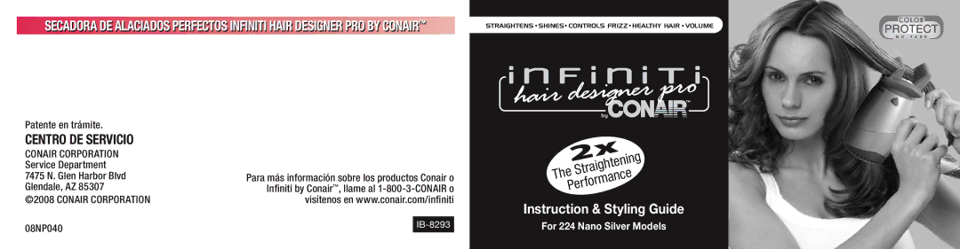 Conair 224 manual Centro DE Servicio, Patente en trámite, Conair Corporation, Service Department 7475 N. Glen Harbor Blvd 