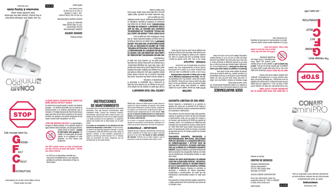 Conair 245 important safety instructions Conair Corporation 
